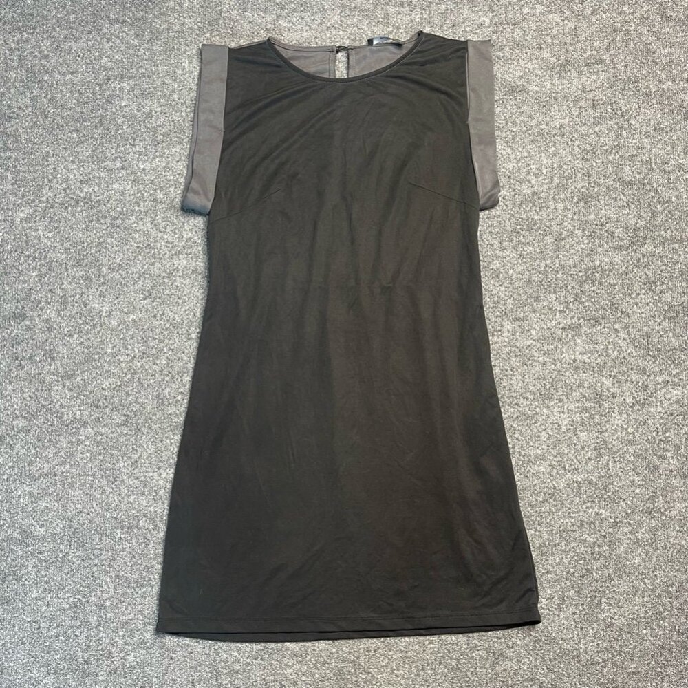Adl Womens A Line Dress Gray Keyhole Mini Scoop Neck Short Sleeve Stretch XS